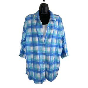 Blue Plaid Button-Front Women's Shirt